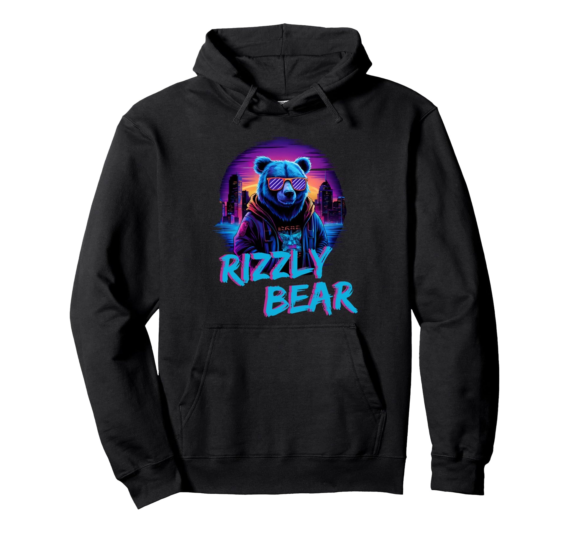 Rizzly Bear Vaporwave Synthwave Hoodie - Casual Everyday Wear Unisex - T-Shirt, Sweatshirt, Hoodie
