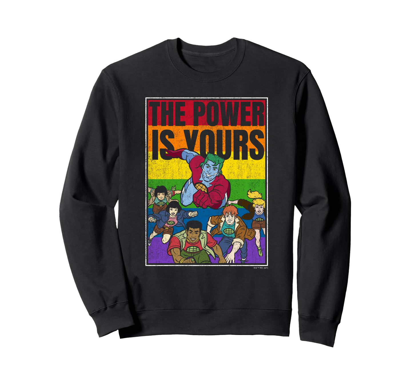 Captain Planet Distressed Rainbow Sweatshirt - Minimalist Print for Adults - T-Shirt, Sweatshirt, Hoodie