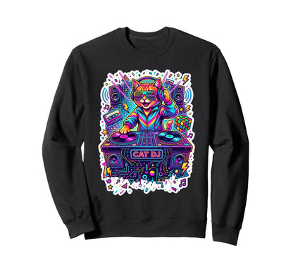 Rainbow Dj Cat Edm Music Sweatshirt - Casual Everyday Wear for Adults - T-Shirt, Sweatshirt, Hoodie