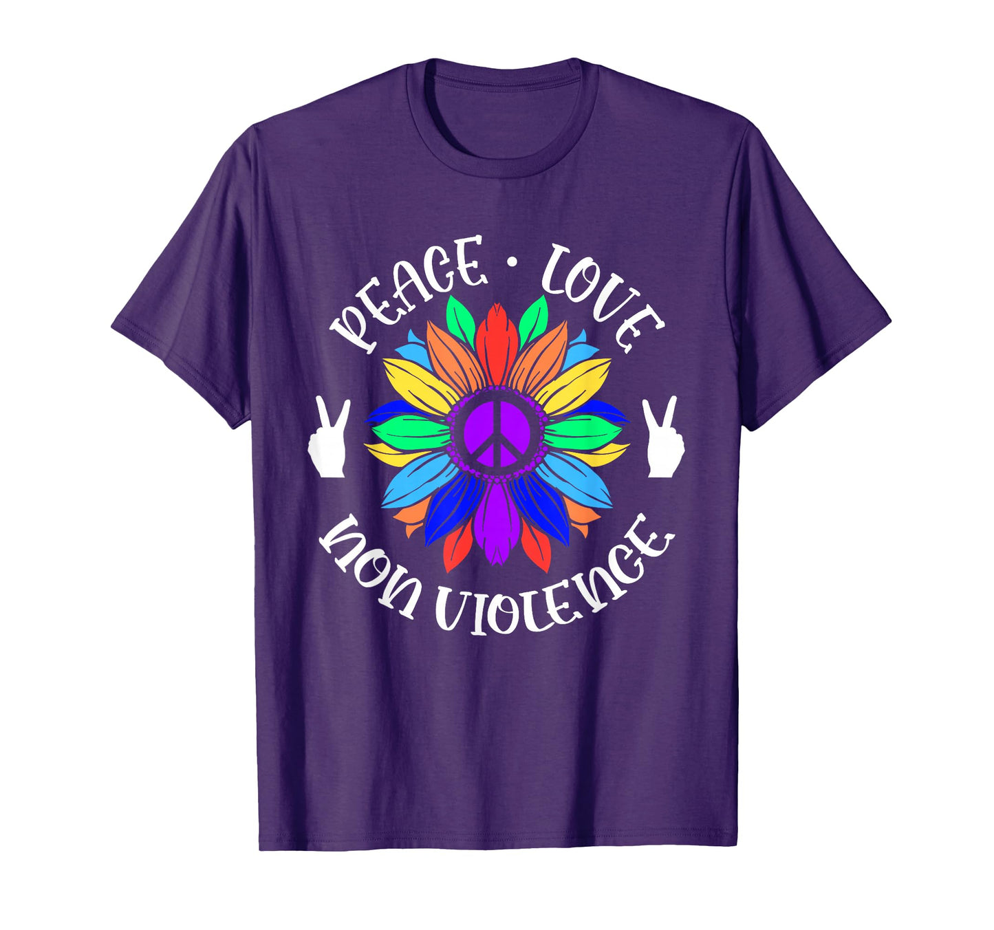 Non Violence Peace Love Sign Sunflower T-Shirt - Graphic Print Men Women - T-Shirt, Sweatshirt, Hoodie