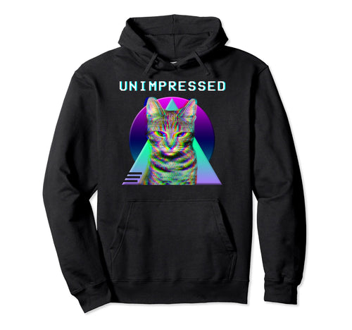 80S Vaporwave Aesthetic Unimpressed Cat Hoodie - Minimalist Print Unisex - T-Shirt, Sweatshirt, Hoodie