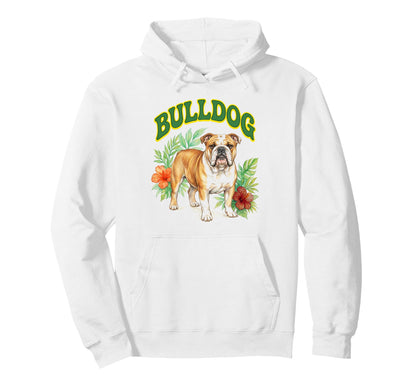 Bulldog Groovy Floral Watercolor Boho Hoodie - Trendy Graphic Unisex - T-Shirt, Sweatshirt, Hoodie