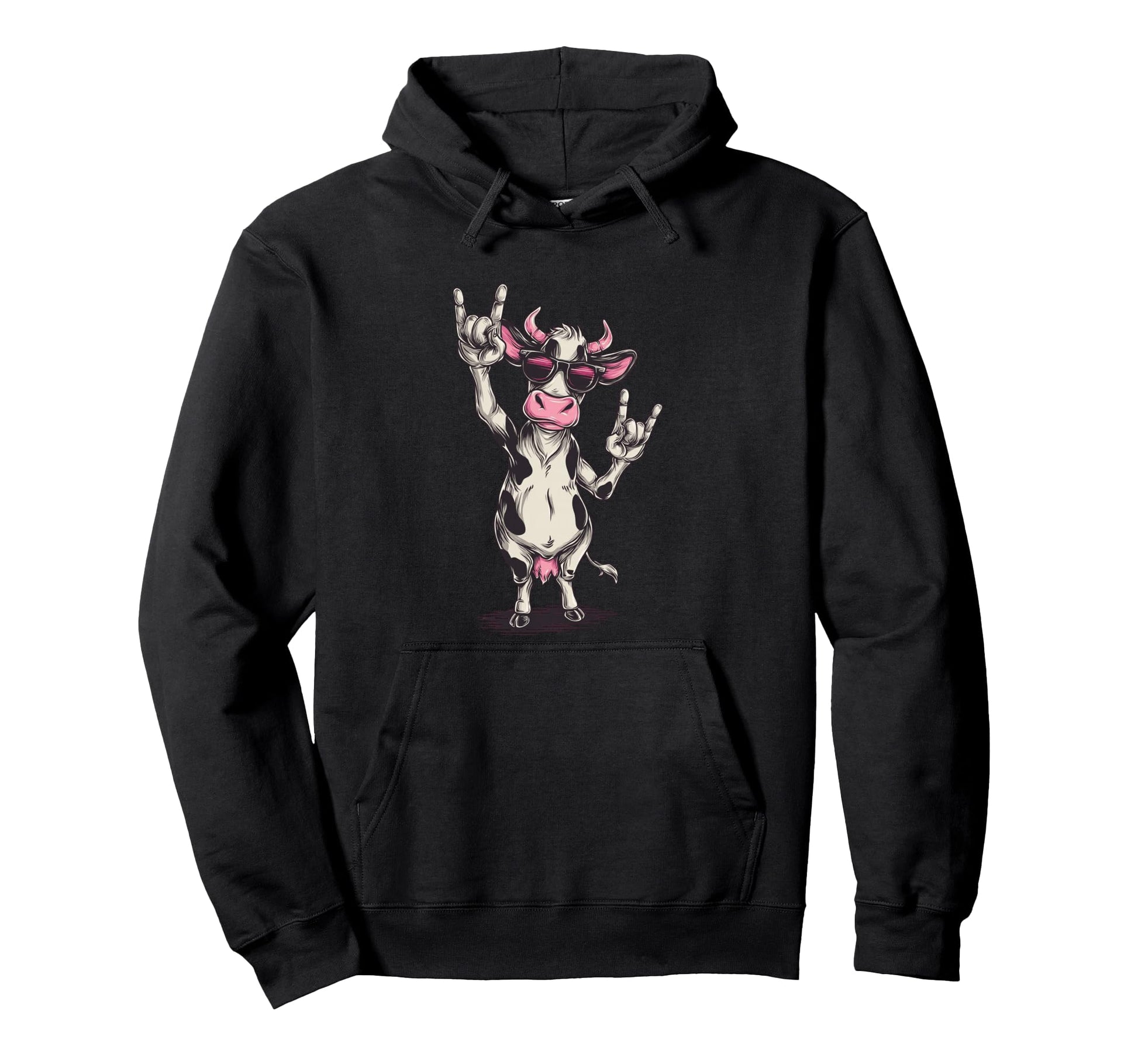 Cow Sunglasses Double Rock Signs Punk Hoodie - Fun Novelty Design Unisex - T-Shirt, Sweatshirt, Hoodie