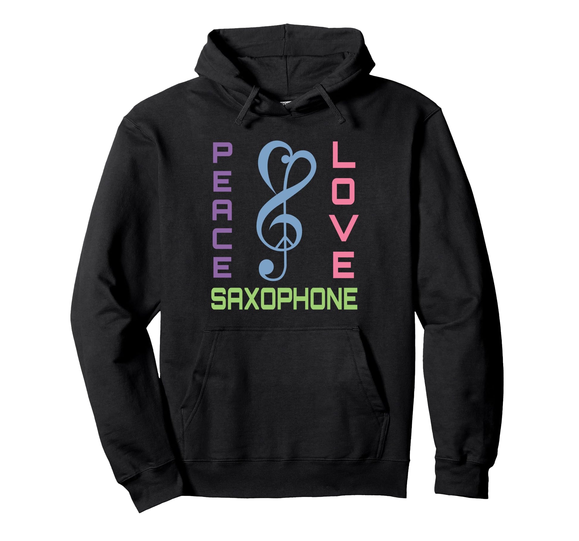 Saxophonist Music Peace Love Saxophone Hoodie - Minimalist Print Unisex - T-Shirt, Sweatshirt, Hoodie