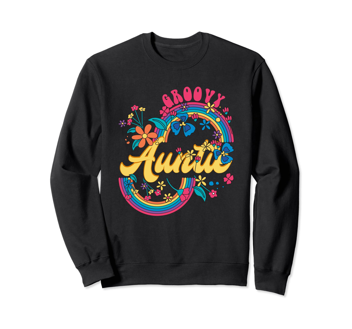 Groovy Auntie Rainbow Colorful Sweatshirt - Minimalist Print for Adults - T-Shirt, Sweatshirt, Hoodie