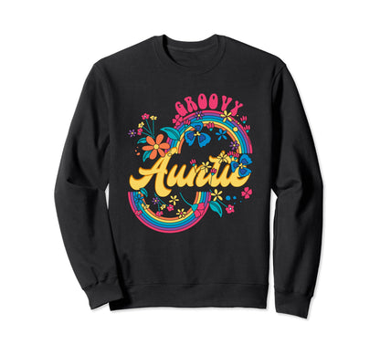 Groovy Auntie Rainbow Colorful Sweatshirt - Minimalist Print for Adults - T-Shirt, Sweatshirt, Hoodie