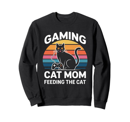 Gaming Cat Mom Feeding Cat Gamer Sweatshirt - Aesthetic Graphic Unisex - T-Shirt, Sweatshirt, Hoodie