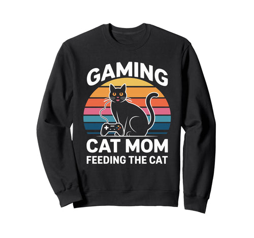 Gaming Cat Mom Feeding Cat Gamer Sweatshirt - Aesthetic Graphic Unisex - T-Shirt, Sweatshirt, Hoodie
