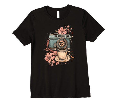 Womens Photographer Coffee Camera T-Shirt - Novelty Apparel for Adults - T-Shirt, Sweatshirt, Hoodie