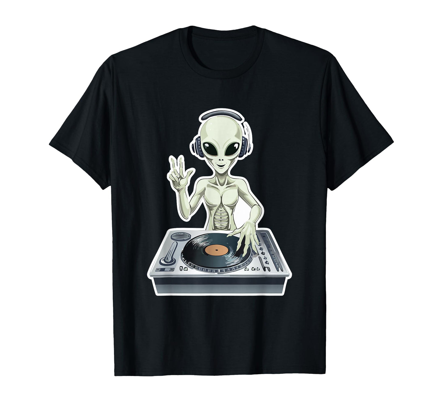 Old School Alien Dj Hip Hop Edm T-Shirt - Fun Novelty Design for Adults - T-Shirt, Sweatshirt, Hoodie