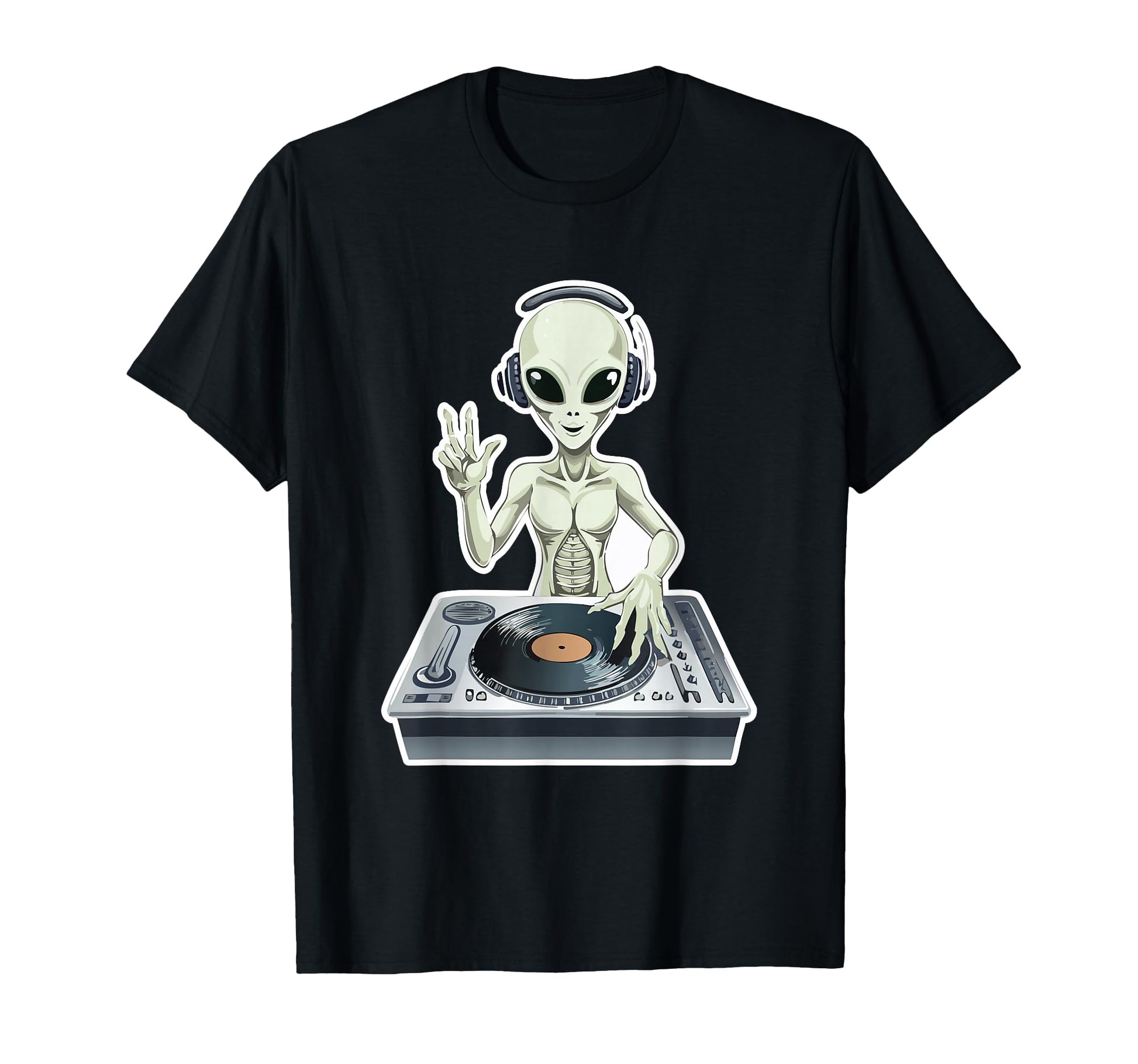 Old School Alien Dj Hip Hop Edm T-Shirt - Fun Novelty Design for Adults - T-Shirt, Sweatshirt, Hoodie