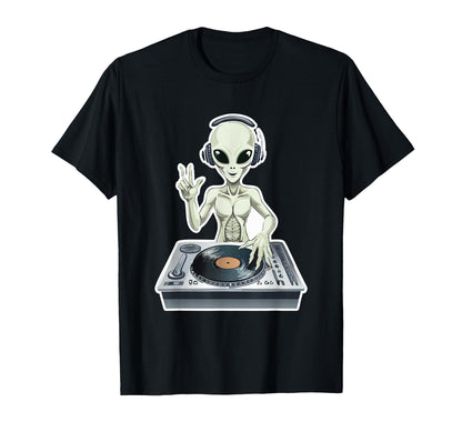 Old School Alien Dj Hip Hop Edm T-Shirt - Fun Novelty Design for Adults - T-Shirt, Sweatshirt, Hoodie
