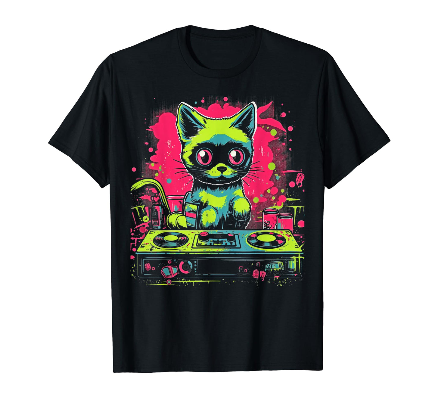 Kawaii Cat Dj Japanese Edm Y2K T-Shirt - Graphic Print for Adults - T-Shirt, Sweatshirt, Hoodie