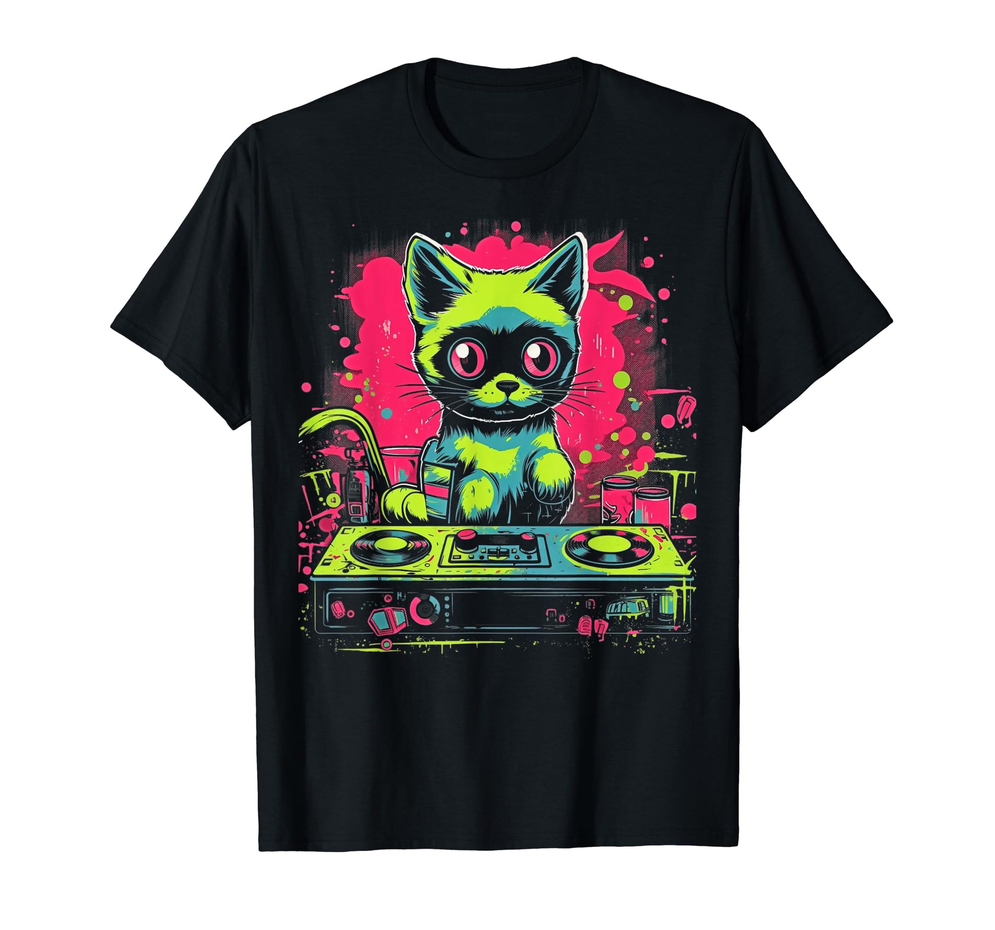 Kawaii Cat Dj Japanese Edm Y2K T-Shirt - Graphic Print for Adults - T-Shirt, Sweatshirt, Hoodie