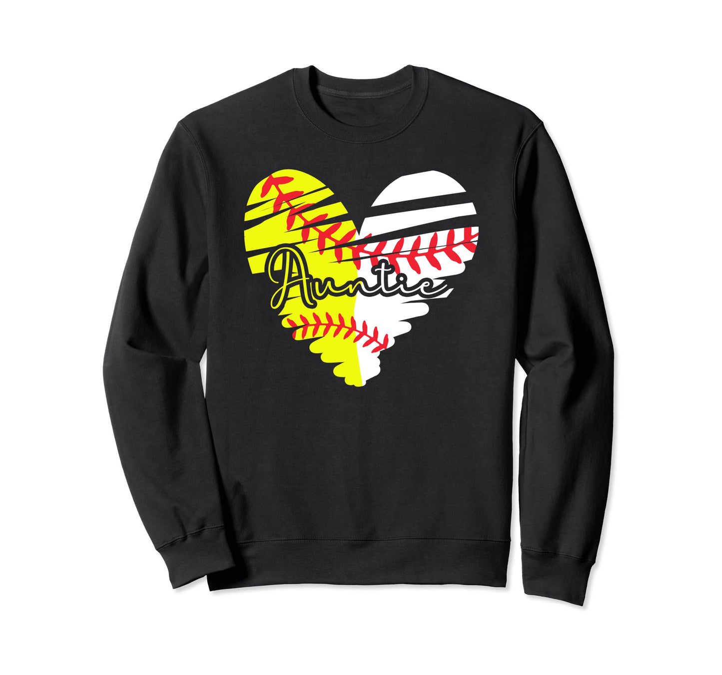 Baseball Softball Auntie Heart Sweatshirt - Custom Art Print Unisex - T-Shirt, Sweatshirt, Hoodie