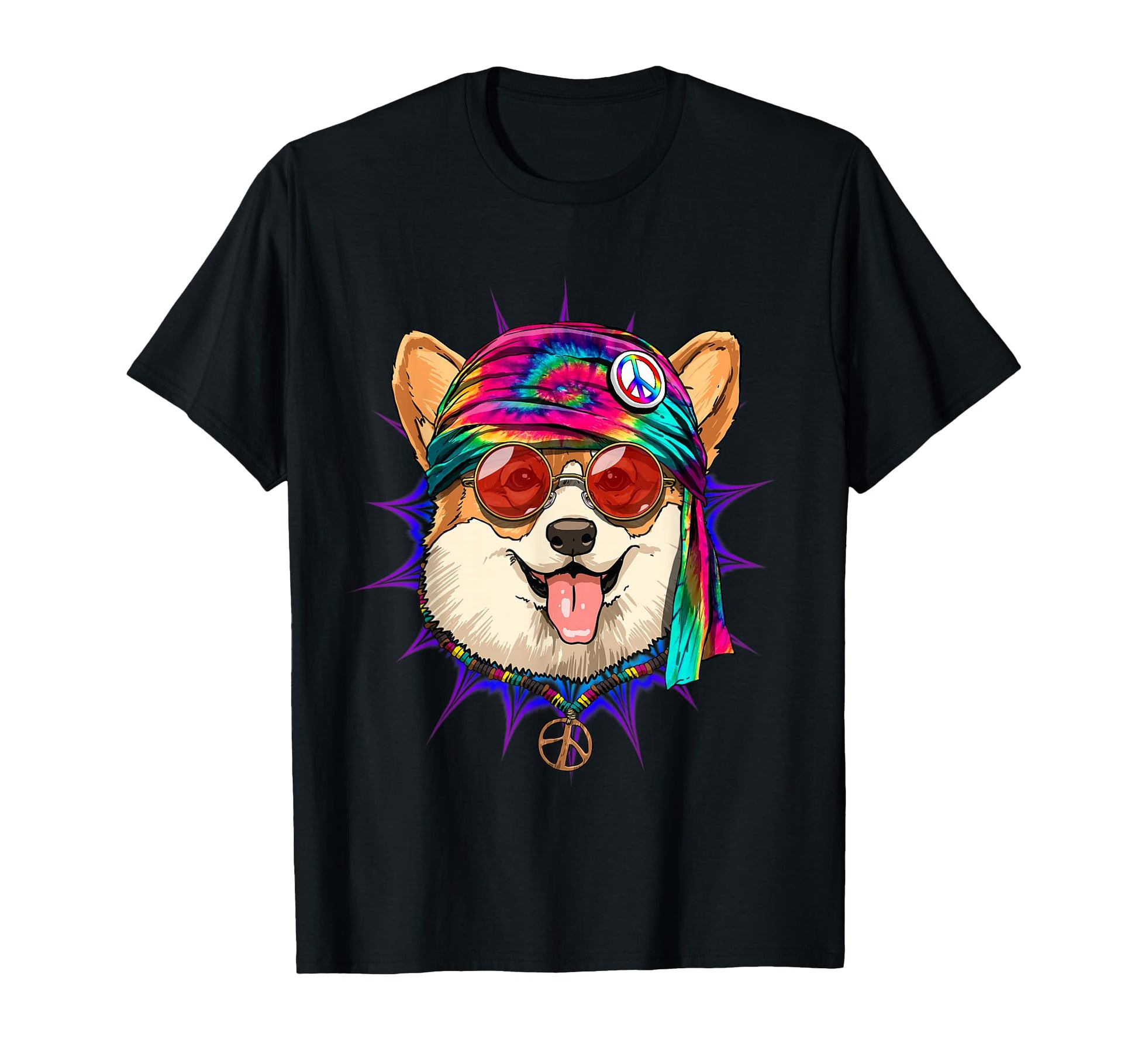 Tie Dye Hippie Corgi Hippiness Peace Love T-Shirt - Novelty Apparel Unisex - T-Shirt, Sweatshirt, Hoodie