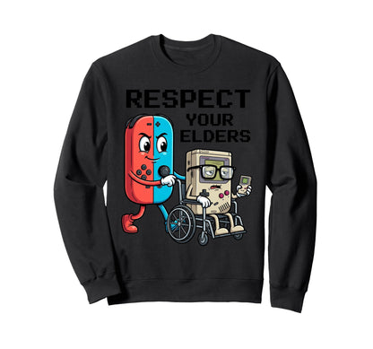 Respect Your Elders Gaming Funny Sweatshirt - Minimalist Print for Adults - T-Shirt, Sweatshirt, Hoodie