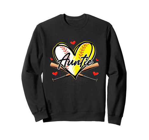 Baseball Softball Heart Ball Auntie Sweatshirt - Streetwear Style Unisex - T-Shirt, Sweatshirt, Hoodie