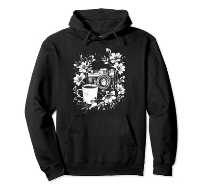 Photographer Coffee Camera Flowers Hoodie - Graphic Print for Adults - T-Shirt, Sweatshirt, Hoodie