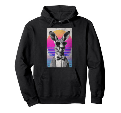 Funny Kangaroo Bow Tie 80S Synthwave Hoodie - Minimalist Print Men Women - T-Shirt, Sweatshirt, Hoodie