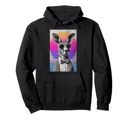 Funny Kangaroo Bow Tie 80S Synthwave Hoodie - Minimalist Print Men Women - T-Shirt, Sweatshirt, Hoodie