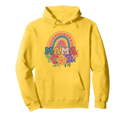 Mama Rainbow Floral Happy Mothers Hoodie - Fun Novelty Design for Adults - T-Shirt, Sweatshirt, Hoodie