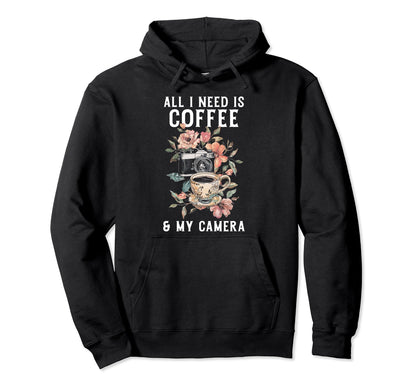 Coffee Camera Photographer Flowers Hoodie - Aesthetic Graphic Men Women - T-Shirt, Sweatshirt, Hoodie