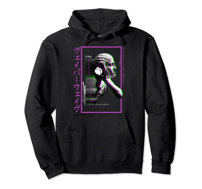 Vaporwave Statue Aesthetic Art Glitch Hoodie - Minimalist Print for Adults - T-Shirt, Sweatshirt, Hoodie