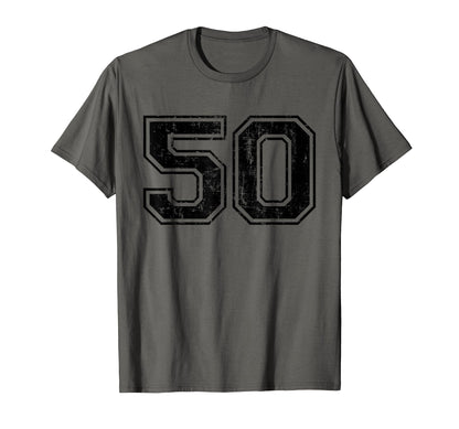 Number 50 Varsity Distressed Sport Team T-Shirt - Graphic Print for Adults - T-Shirt, Sweatshirt, Hoodie