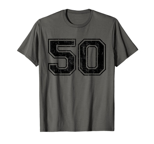 Number 50 Varsity Distressed Sport Team T-Shirt - Graphic Print for Adults - T-Shirt, Sweatshirt, Hoodie