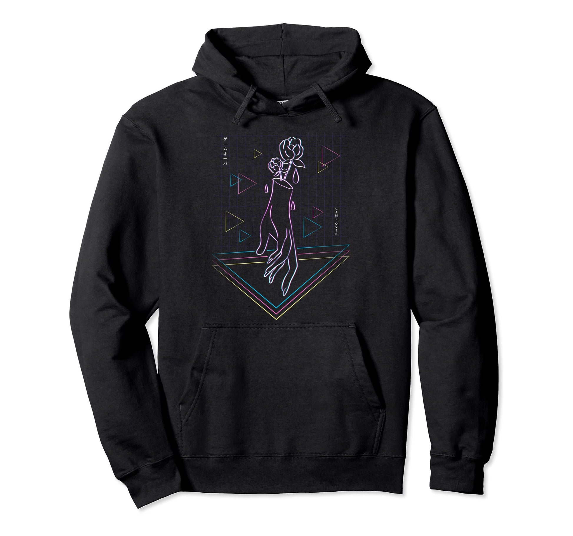Vaporwave Aesthetic Rose Hand Flower Hoodie - Minimalist Print Men Women - T-Shirt, Sweatshirt, Hoodie