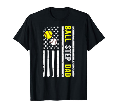 Ball Step Dad Us Flag Softball T-Shirt - Custom Art Print for Adults - T-Shirt, Sweatshirt, Hoodie