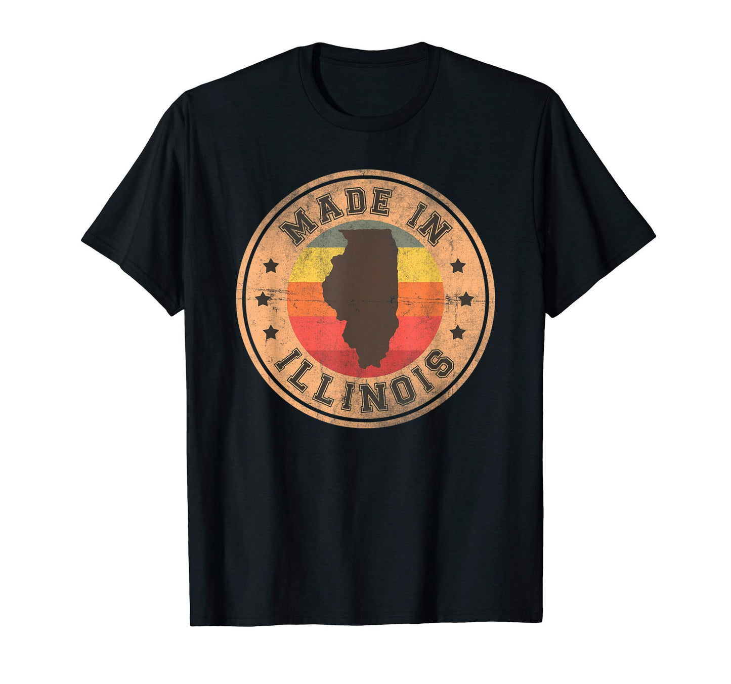 Illinois Us State Map Stripes 1970 T-Shirt - Custom Art Print for Adults - T-Shirt, Sweatshirt, Hoodie