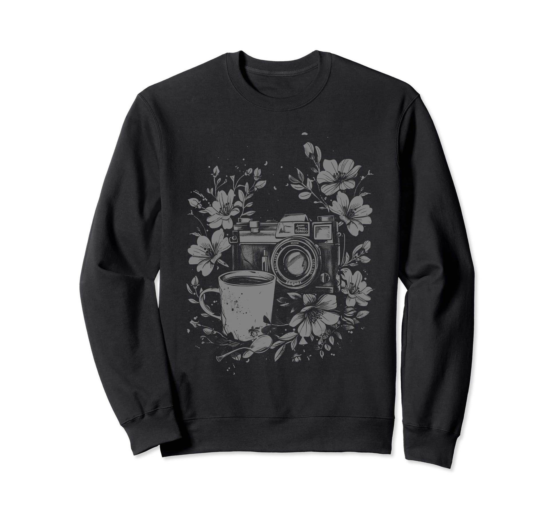 Photographer Coffee Camera Flowers Sweatshirt - Aesthetic Graphic Unisex - T-Shirt, Sweatshirt, Hoodie
