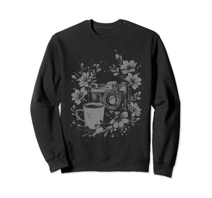 Photographer Coffee Camera Flowers Sweatshirt - Aesthetic Graphic Unisex - T-Shirt, Sweatshirt, Hoodie