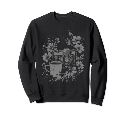 Photographer Coffee Camera Flowers Sweatshirt - Aesthetic Graphic Unisex - T-Shirt, Sweatshirt, Hoodie