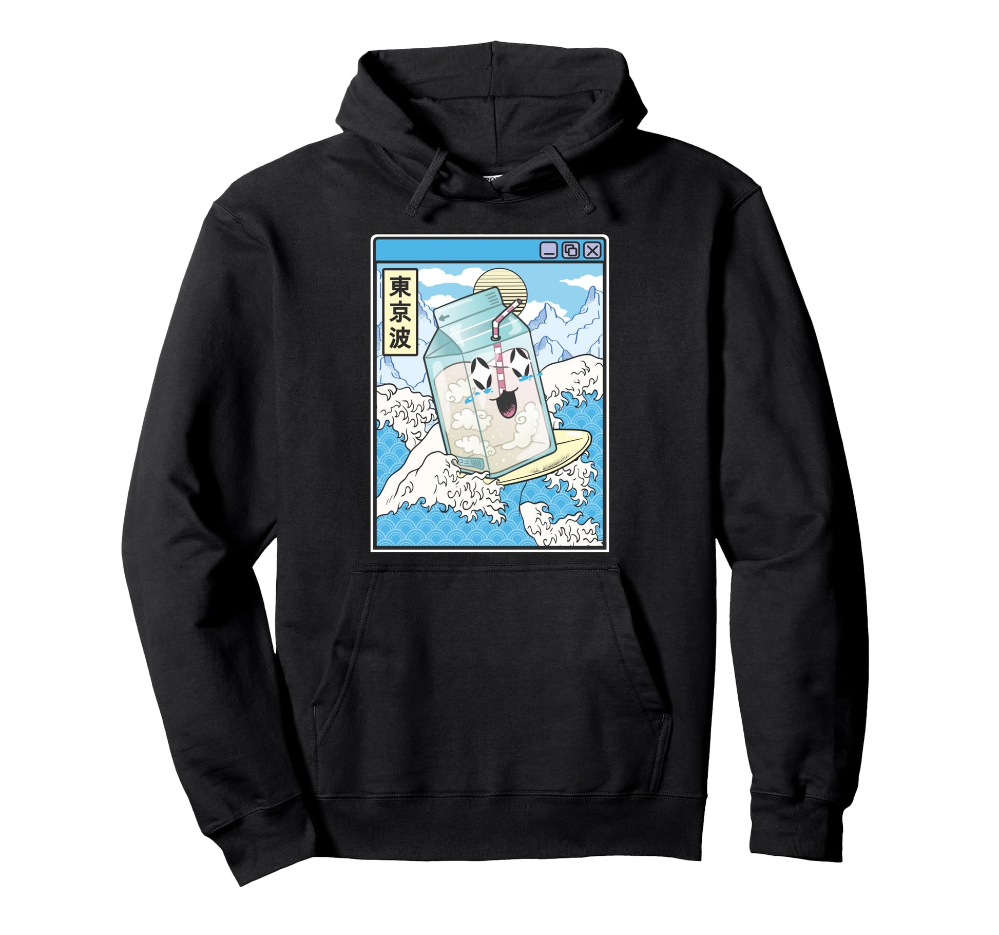 Surfing Milk Carton Japanese Waves Anime Hoodie - Unique Graphic Men Women - T-Shirt, Sweatshirt, Hoodie