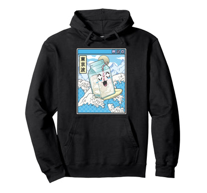 Surfing Milk Carton Japanese Waves Anime Hoodie - Unique Graphic Men Women - T-Shirt, Sweatshirt, Hoodie