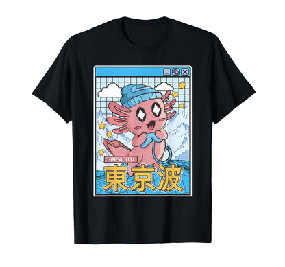 Happy Axolotl Gaming Vaporwave T-Shirt - Aesthetic Graphic Unisex - T-Shirt, Sweatshirt, Hoodie