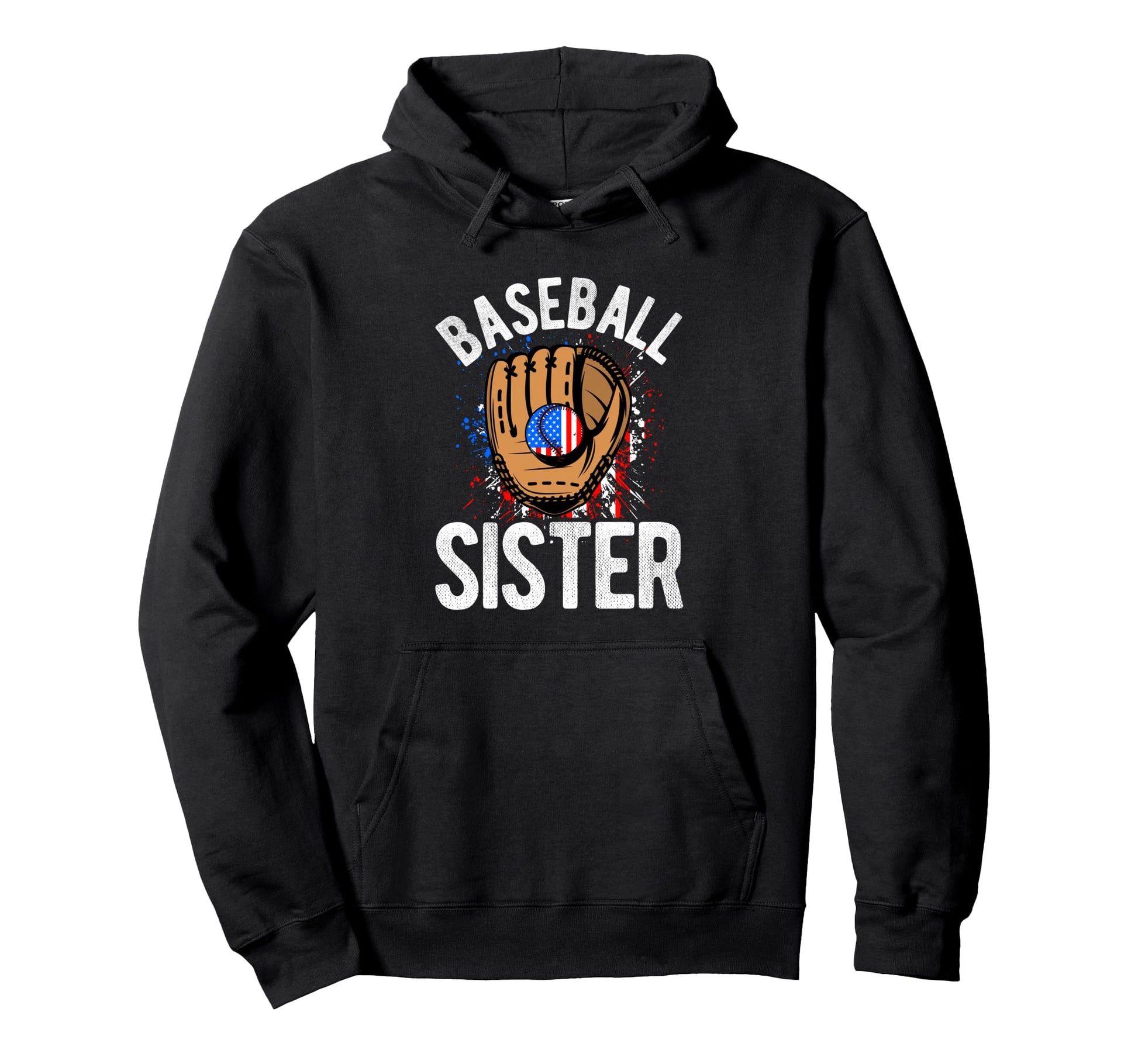 Baseball Sister American Flag Hoodie - Unique Graphic Men Women - T-Shirt, Sweatshirt, Hoodie