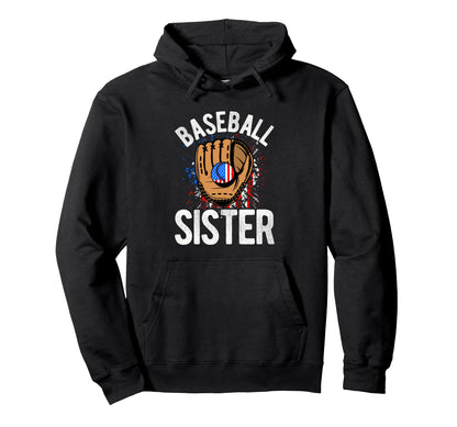 Baseball Sister American Flag Hoodie - Unique Graphic Men Women - T-Shirt, Sweatshirt, Hoodie