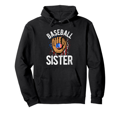 Baseball Sister American Flag Hoodie - Unique Graphic Men Women - T-Shirt, Sweatshirt, Hoodie