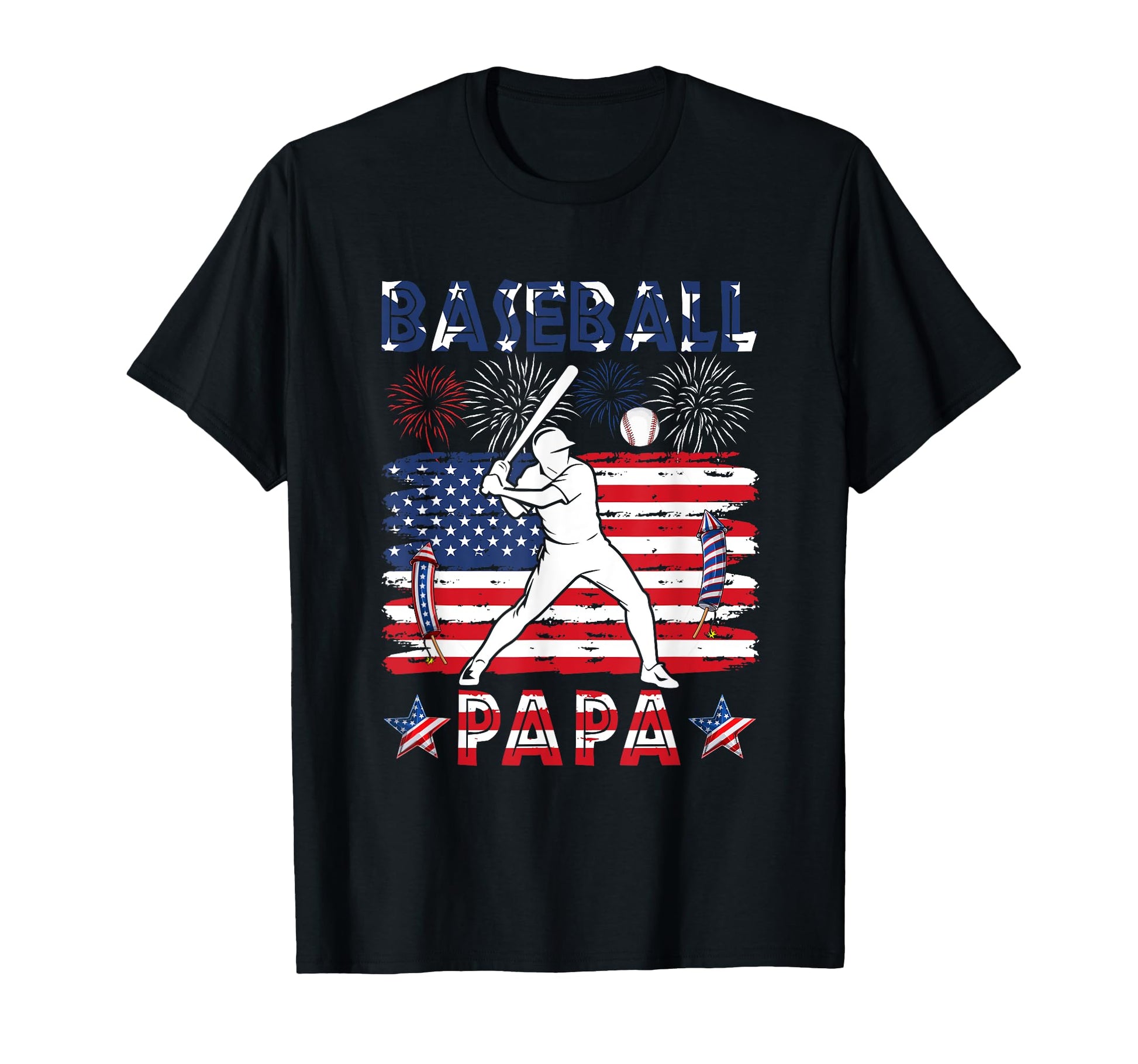 Baseball Player Papa 4Th July Us Flag T-Shirt - Novelty Apparel Unisex - T-Shirt, Sweatshirt, Hoodie