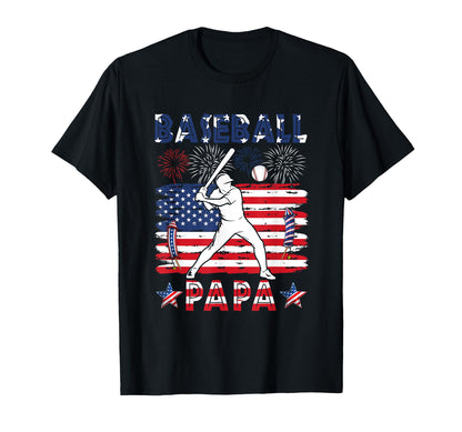 Baseball Player Papa 4Th July Us Flag T-Shirt - Novelty Apparel Unisex - T-Shirt, Sweatshirt, Hoodie