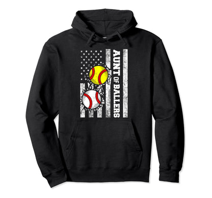 Aunt Ballers Funny Usa Flag Baseball Hoodie - Novelty Apparel for Adults - T-Shirt, Sweatshirt, Hoodie