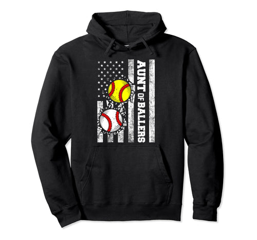 Aunt Ballers Funny Usa Flag Baseball Hoodie - Novelty Apparel for Adults - T-Shirt, Sweatshirt, Hoodie