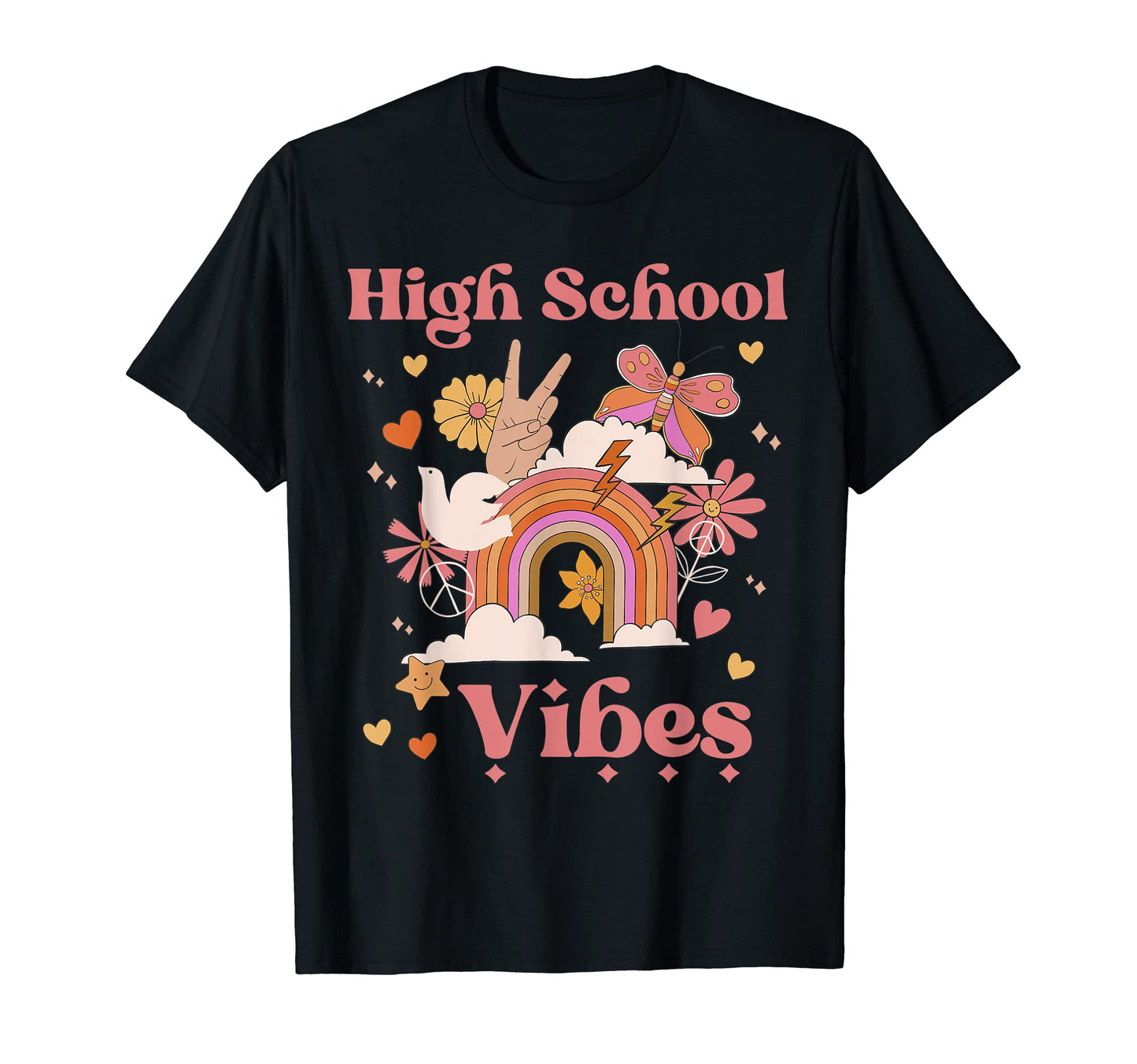 High School Vibes Groovy Boho Rainbow T-Shirt - Aesthetic Graphic Men Women - T-Shirt, Sweatshirt, Hoodie