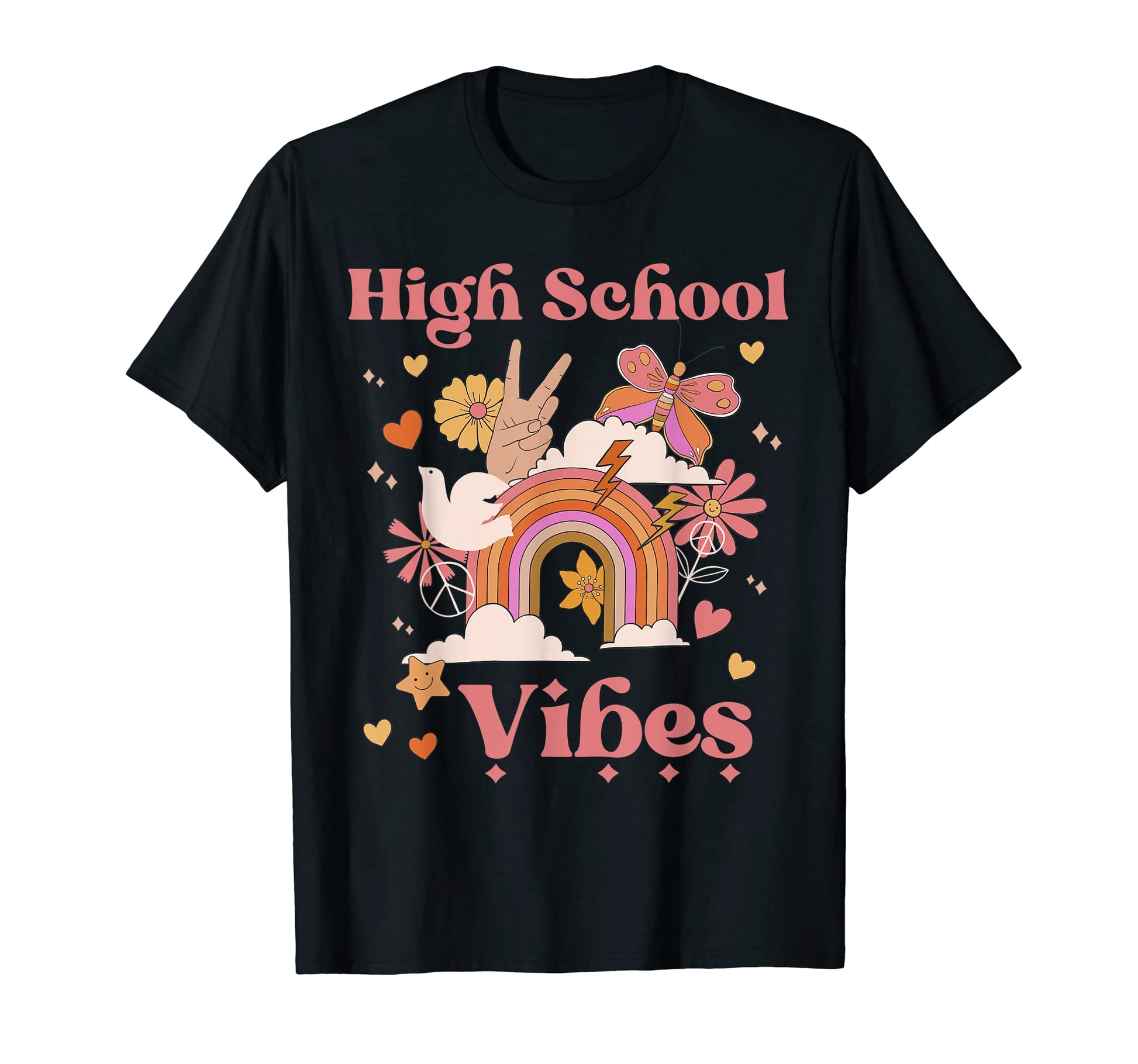 High School Vibes Groovy Boho Rainbow T-Shirt - Aesthetic Graphic Men Women - T-Shirt, Sweatshirt, Hoodie