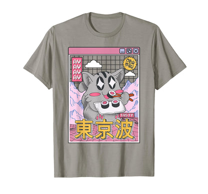 Happy Cat Eating Sushi Vaporwave T-Shirt - Fun Novelty Design Men Women - T-Shirt, Sweatshirt, Hoodie