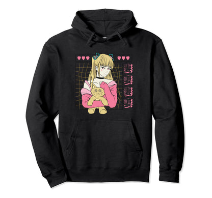 Anime Teddy And Red Eyes Art Japanese Hoodie - Minimalist Print for Adults - T-Shirt, Sweatshirt, Hoodie